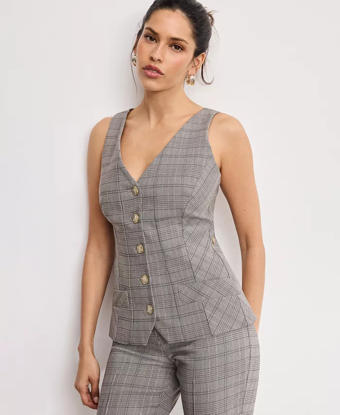 Women's Plaid Sleeveless Vest, Regular & Plus Size