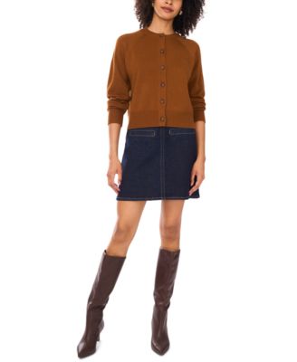 Women's Cozy Crewneck Raglan-Sleeve Cardigan Sweater