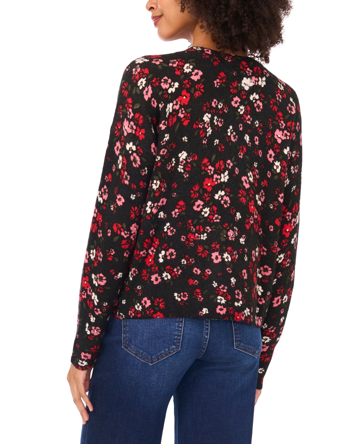 Cece Women's Printed Crewneck Sweater In Black