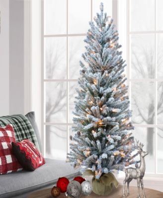 Puleo Pre-Lit Flocked Fir Artificial Christmas Tree with Pines Cones and 50 Lights, 3'