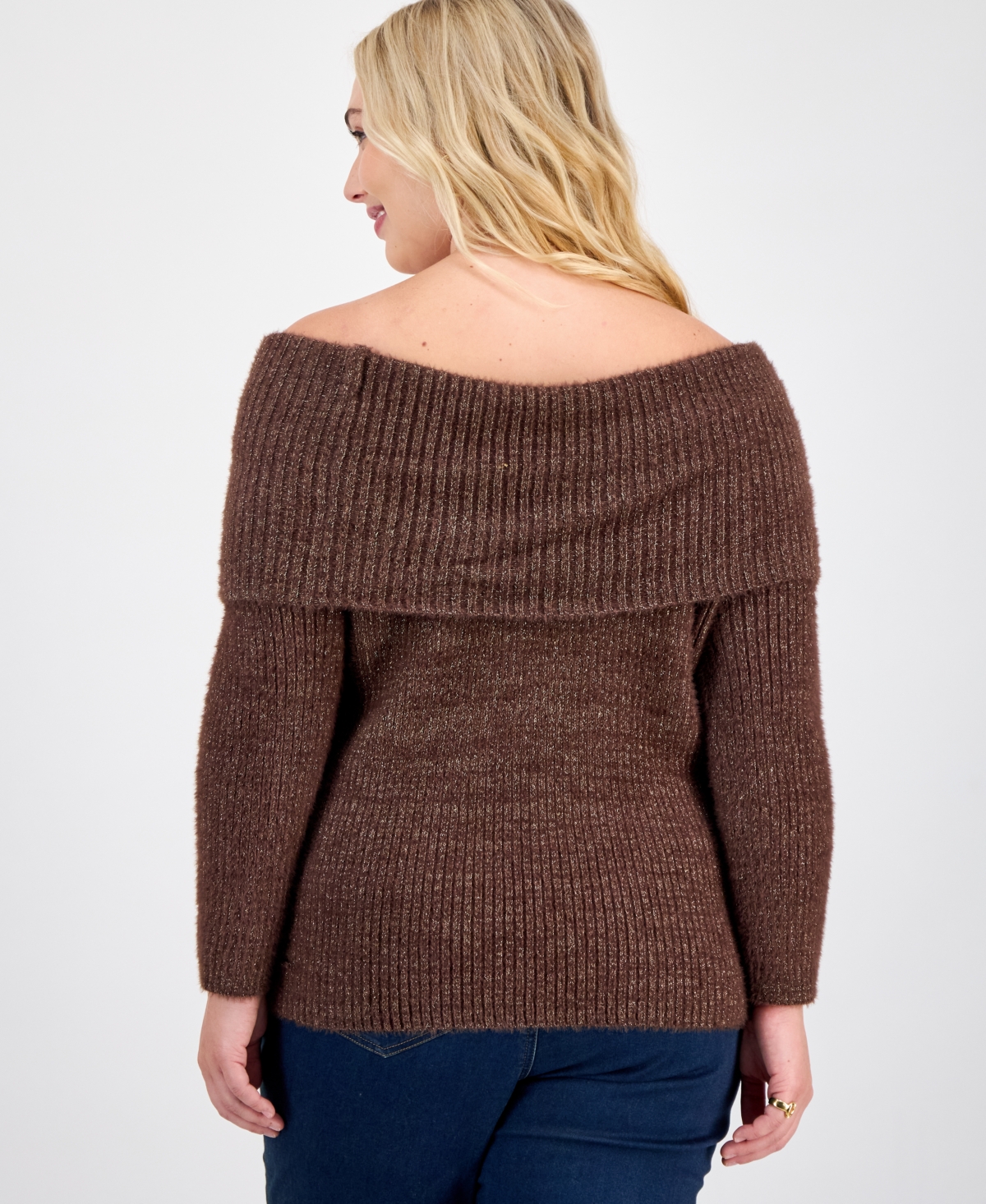 Hippie Rose Trendy Plus Size Off-the-shoulder Sweater In Multi