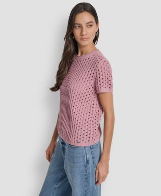 Petite Open-Stitch Crewneck Sweater