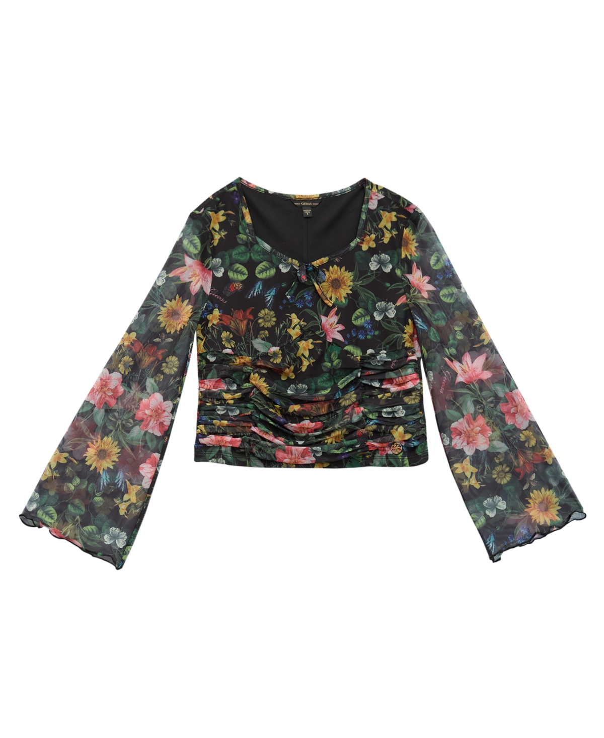 Guess Big Girls Printed Mesh Long Sleeve Top In Black