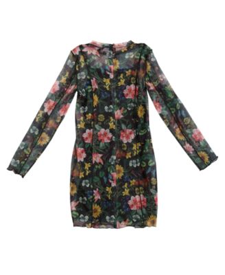 Big Girls Printed Mesh Long Sleeve Dress with Inner Tank Dress