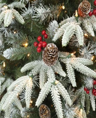 Puleo 7.5FT Pre-Lit Flocked Hartford Fir Artificial Christmas Tree