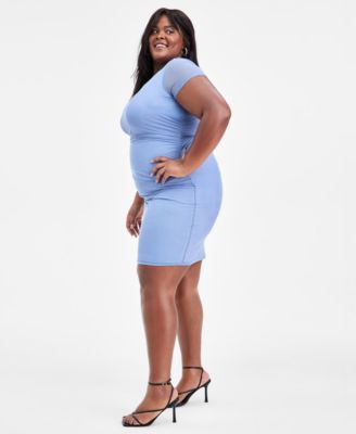 Trendy Plus Size Ruched Mesh Short-Sleeve Dress, Macy's Exclusive