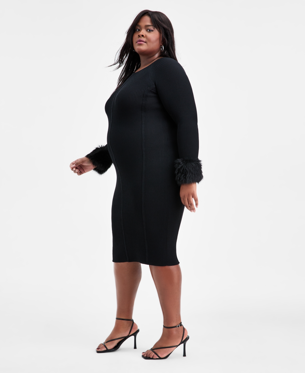 Bar Iii Trendy Plus Removable Faux-Fur Cuff Dress, Macy's Exclusive