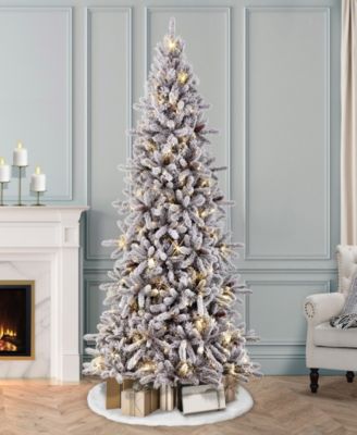 Puleo 6.5FT Pre-Lit Flocked Birmingham Fir Artificial Christmas Tree
