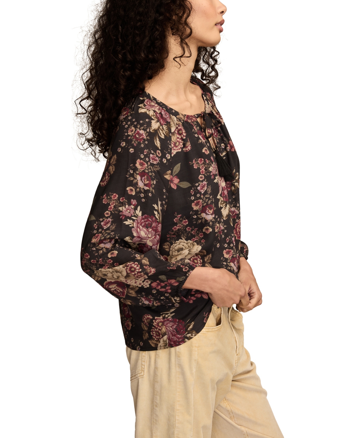 Lucky Brand Women's Embroidered Peasant Long Sleeve Top