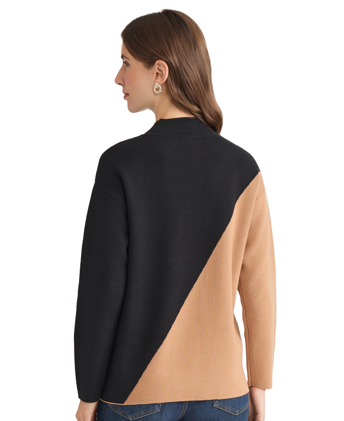 Jones New York Coloblock Mock Neck Sweater