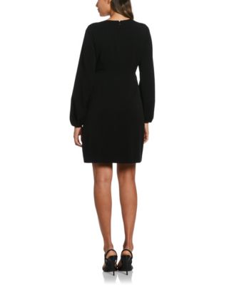 Petite Jewel Button Surplice Long Sleeve Dress