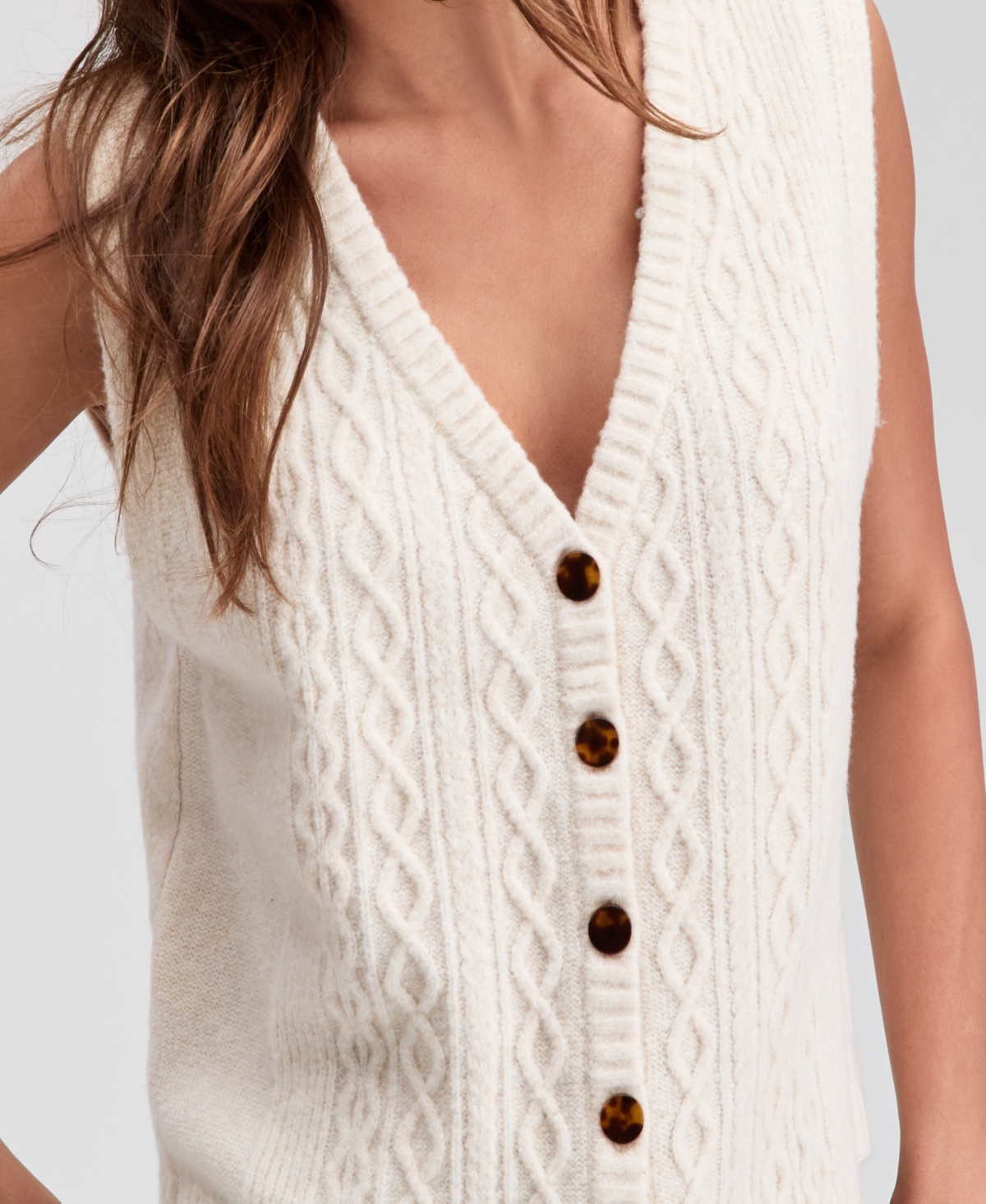 And Now This Petite V-neck Button-front Sweater Vest In White