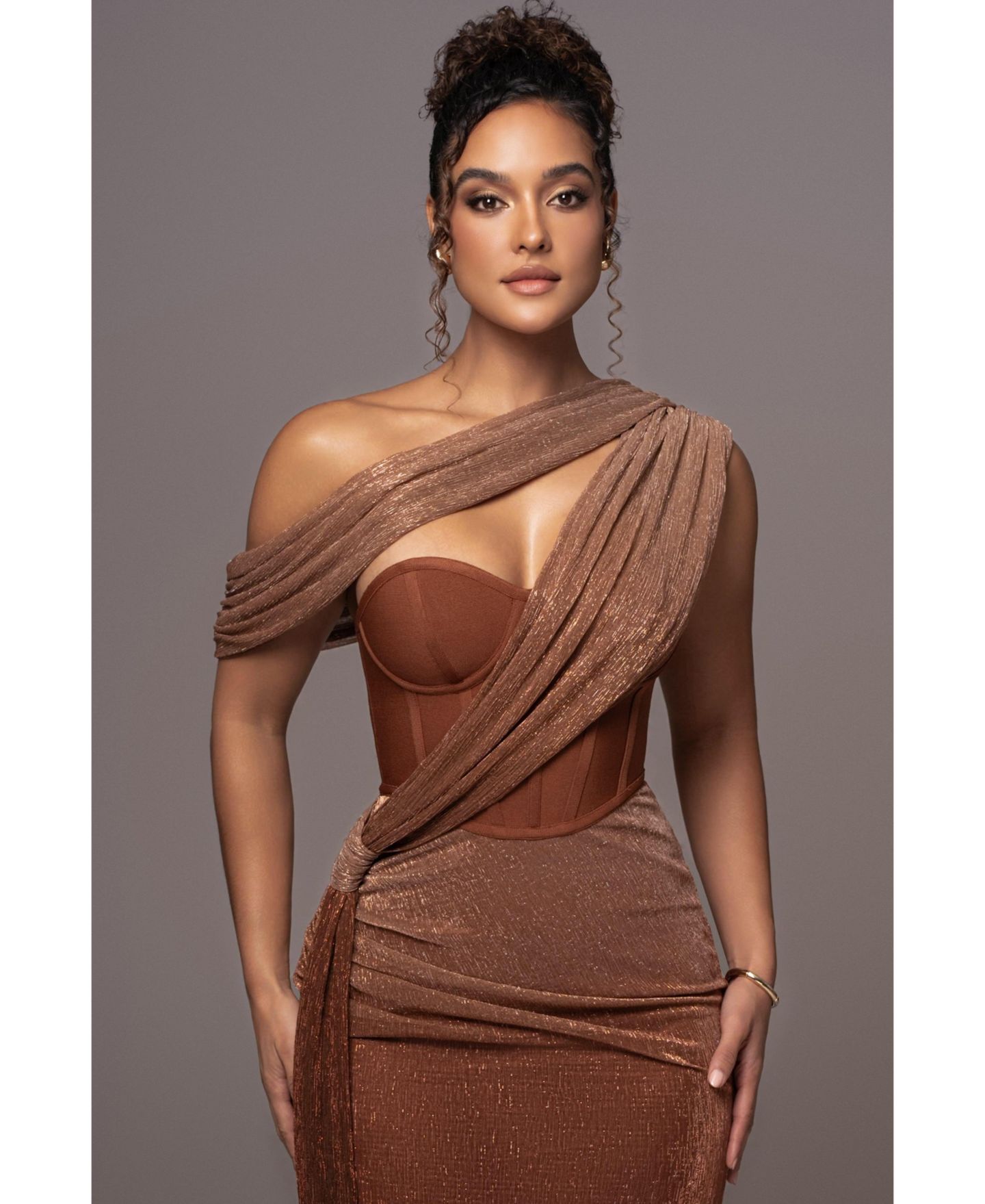 Женское платье JLUXLABEL Celestina Draped Maxi, цвет: Золотой — фото 2