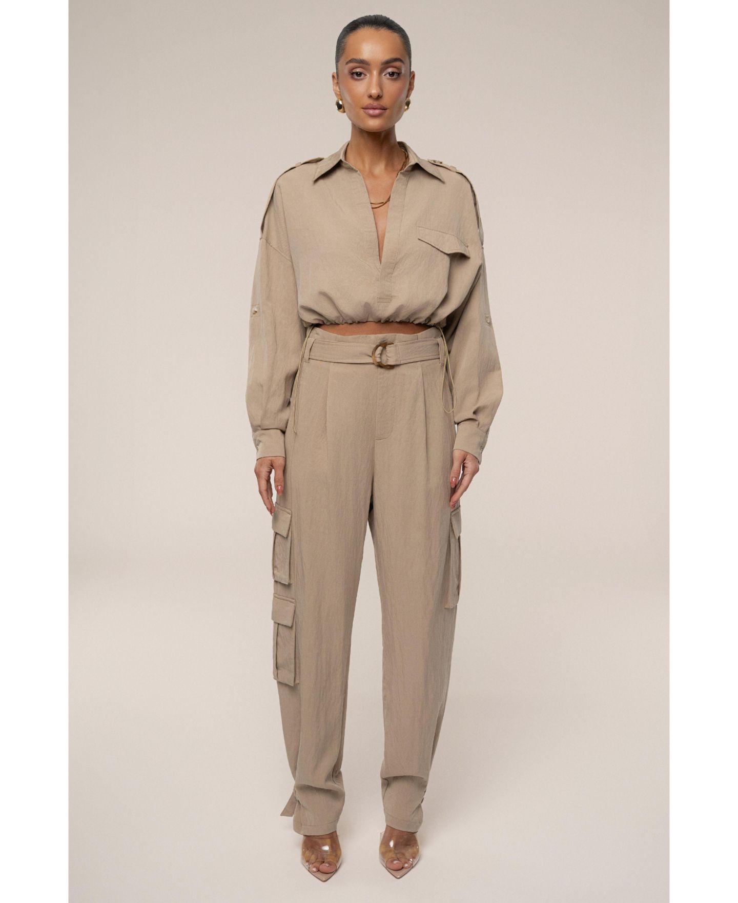 Женские брюки JLUXLABEL Boundless Belted Cargo, цвет: Бежевый — фото 4