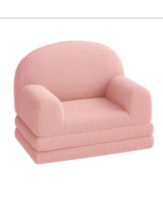 Kids Sofa Chair, 2-in-1 Convertible Toddler Couch Lounge, Comfy Fold Out Teddy Fleece Fabric Children's Sofa Bed