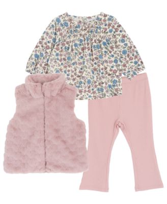 Baby Girls' Vest, Floral Top, and Ribbed Leggings, 3-Piece Set