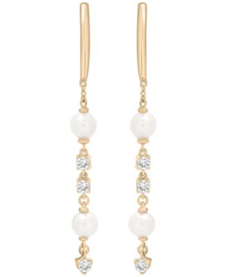 Cultured Freshwater Pearl (4mm) and Lab Grown White Sapphire (1/3 ct. t.w.) Drop Earrings in 14k Yellow Gold Over Sterling Silver