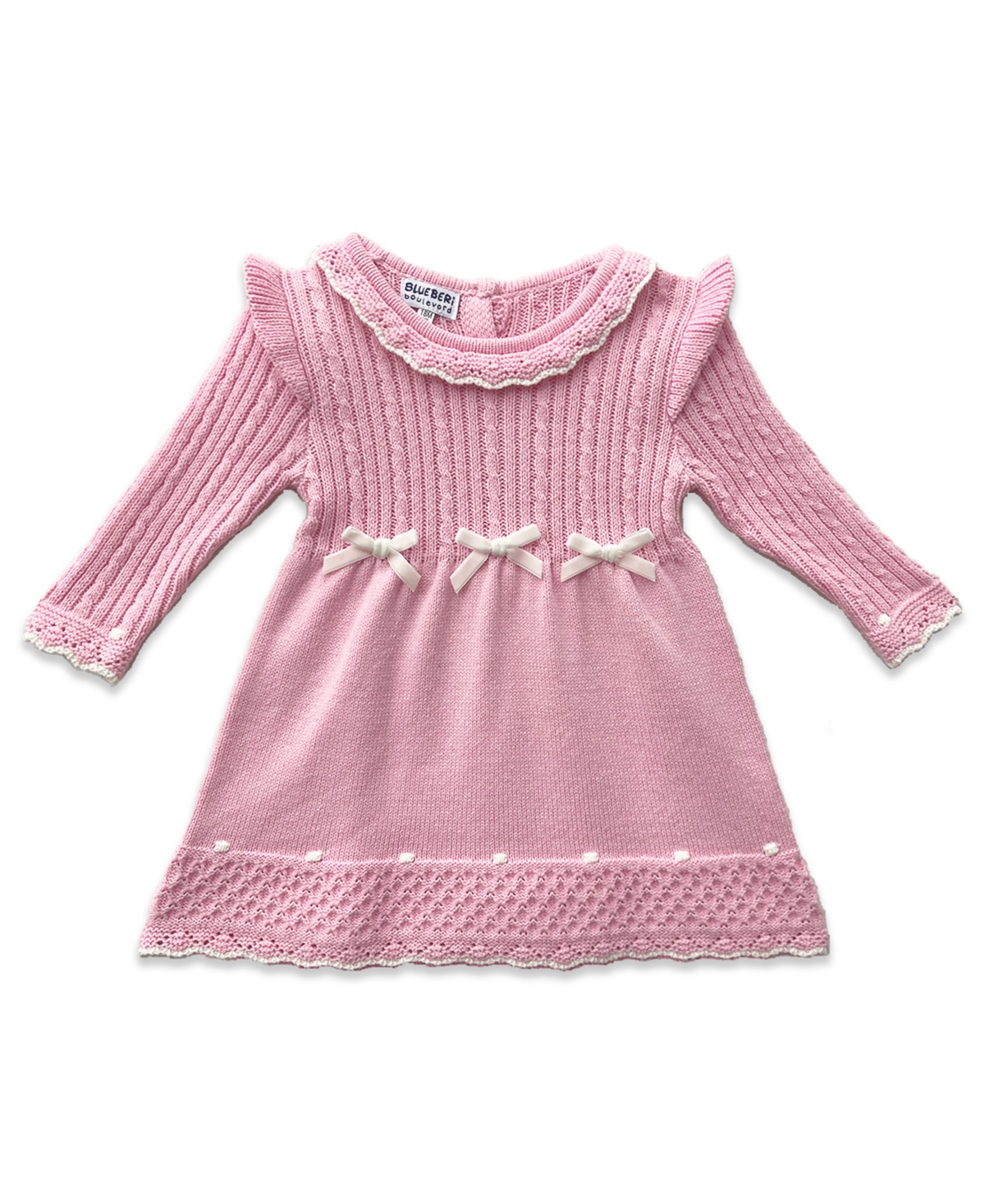Blueberi Boulevard Baby Girls Ruffle Trim Sweater Dress In Pink