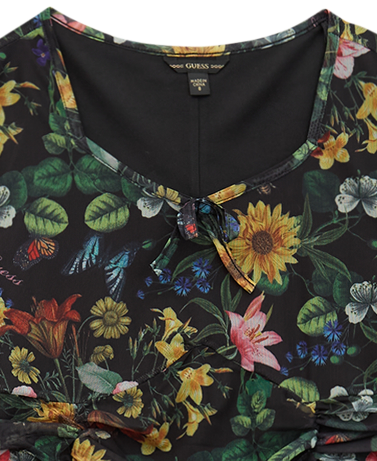Guess Big Girls Printed Mesh Long Sleeve Top In Black