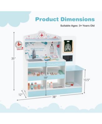 Wooden Doctor Play Set with Clock Sink Eye Chart ECG Monitor Exam Area Storage