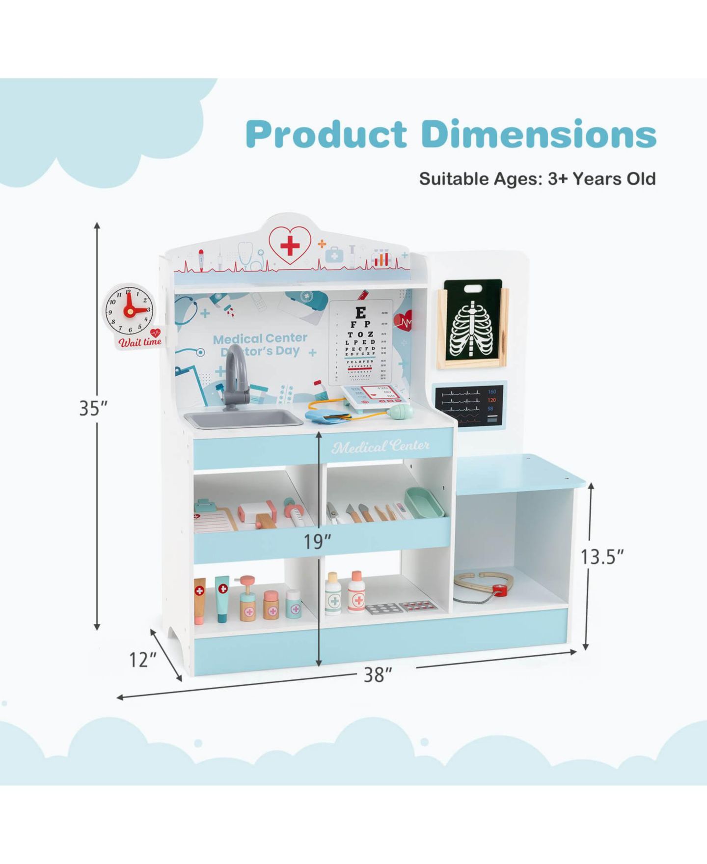Детские игрушки Costway Wooden Doctor 24-Piece Play Set, Ages 3+, цвет: Синий — фото 4