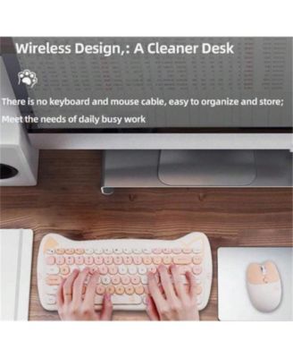 Cute Cat Keyboard and Mouse Combo - Wireless Mouse and Keyboard Set, 2.4G Cordless Computer Mouse with USB Receiver for Laptop PC