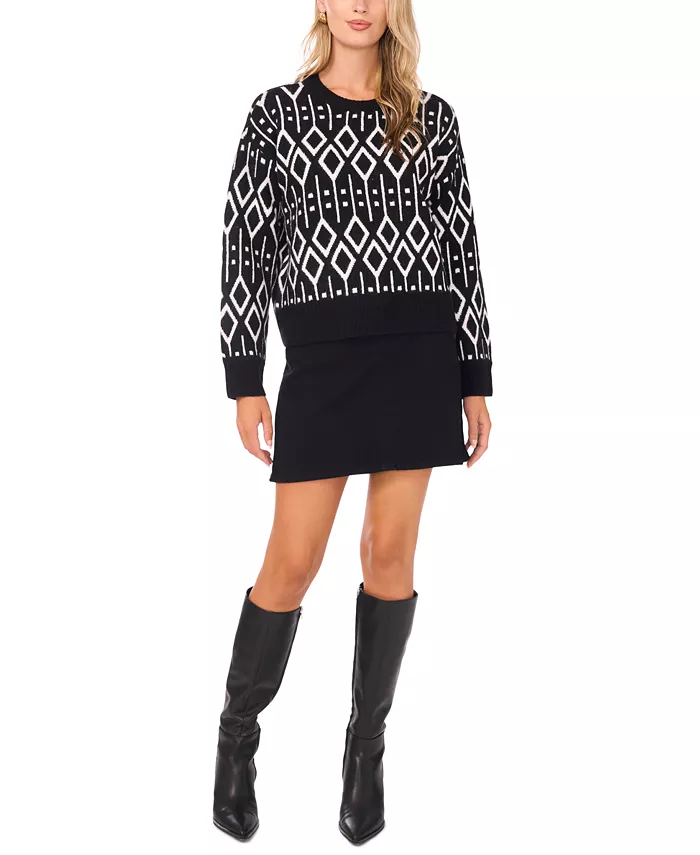Women's Cozy Crewneck Jacquard Long-Sleeve Sweater - thumbnail 3