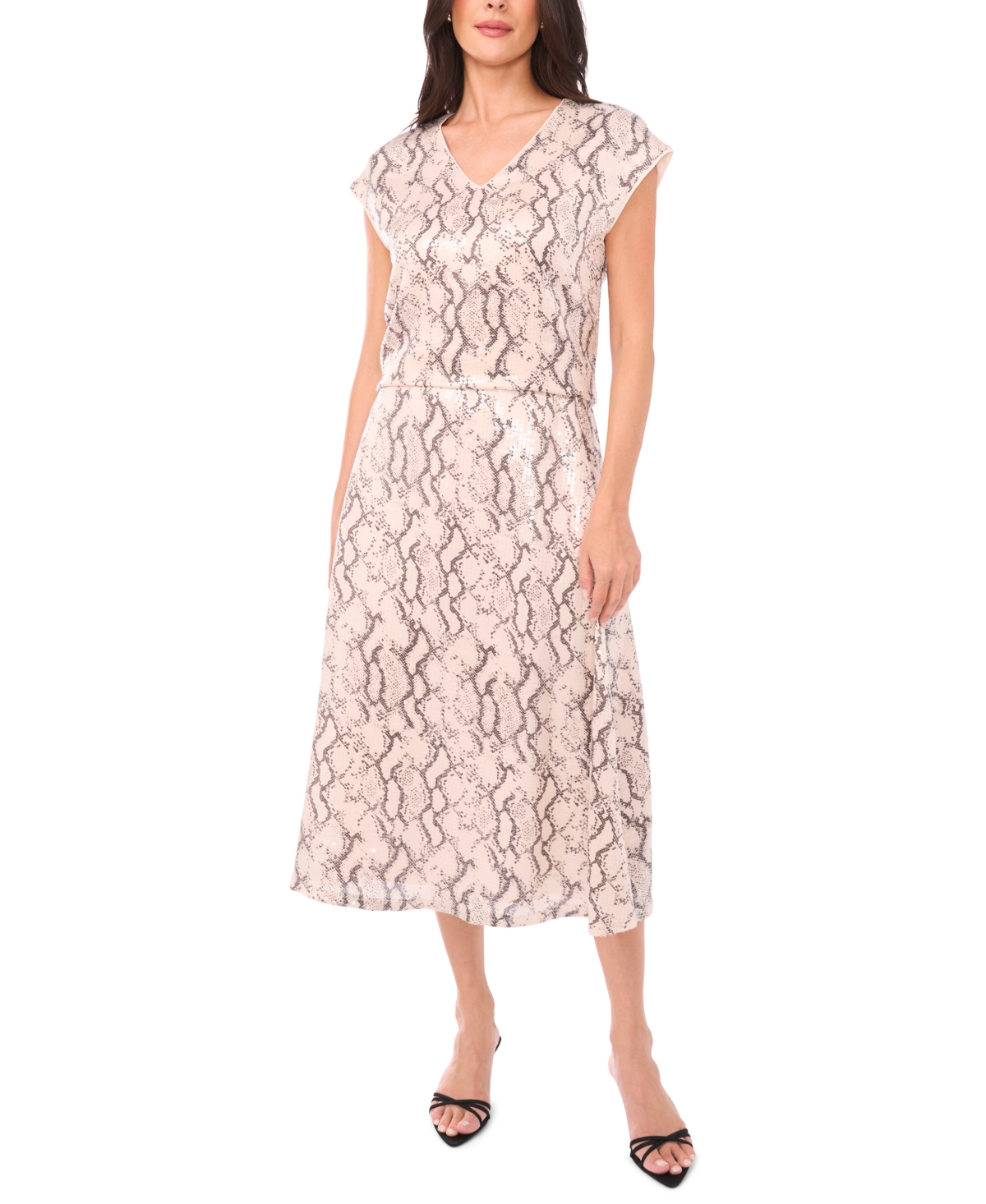 Vince Camuto Women's V-Neck Floral Sequin Top