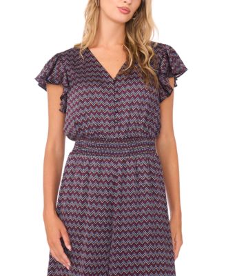 Women's Button-Front Smocked Waist Jumpsuit