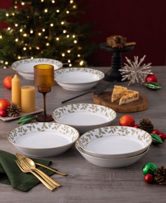 Holly & Berry Gold Set of 4 Coupe Dinner Bowls, 9-3/4", 43 oz.