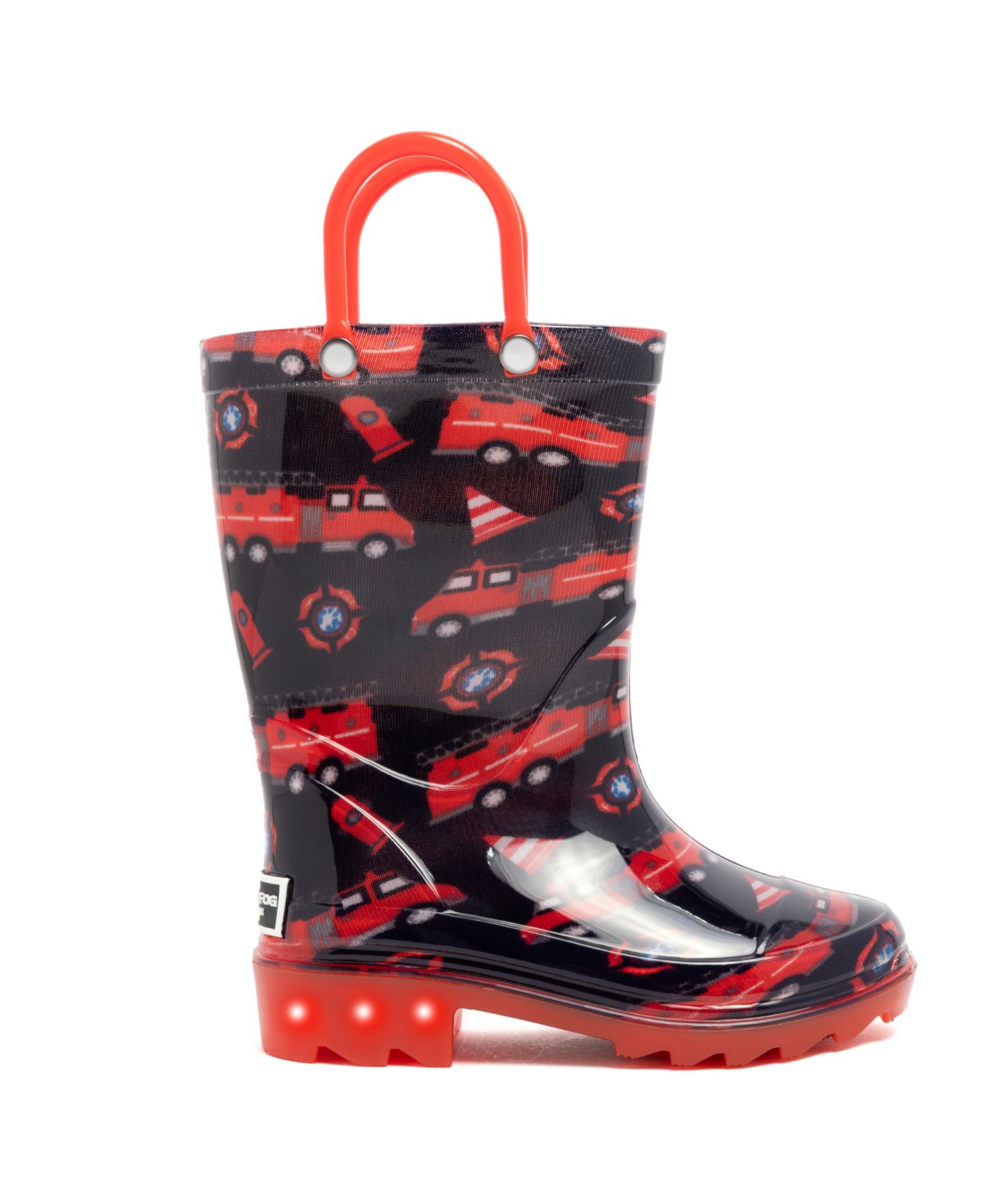 Ботинки London Fog Sven Printed Light-Up Rain Boots для мальчиков-малышей, цвет: Чёрный / Красный — фото 3