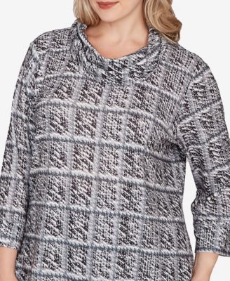 Plus Size Printed 3/4 Sleeve Cowl Neck Blouson Top