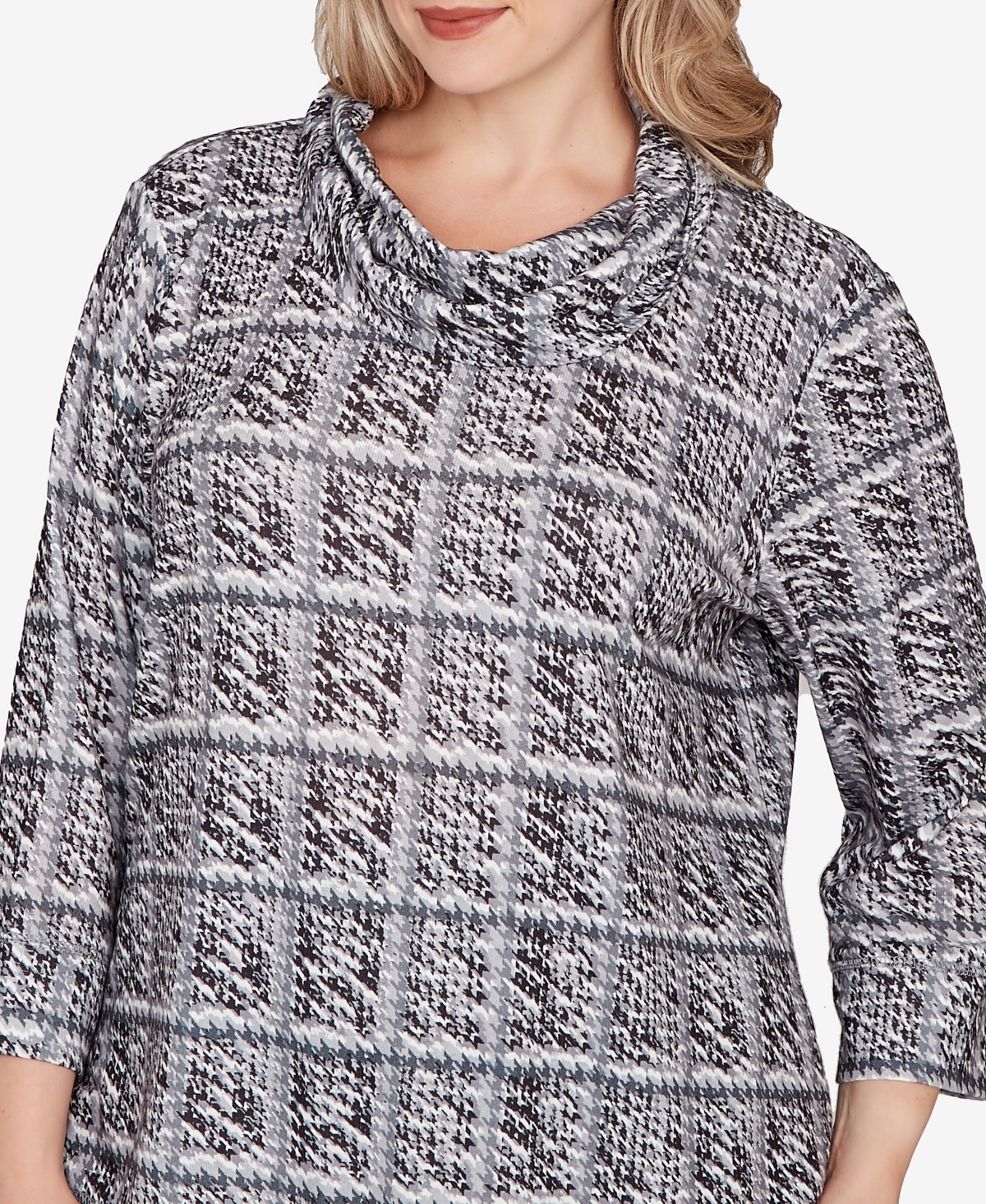 Hearts Of Palm Plus Printed 3/4 Sleeve Cowl Neck Blouson Top