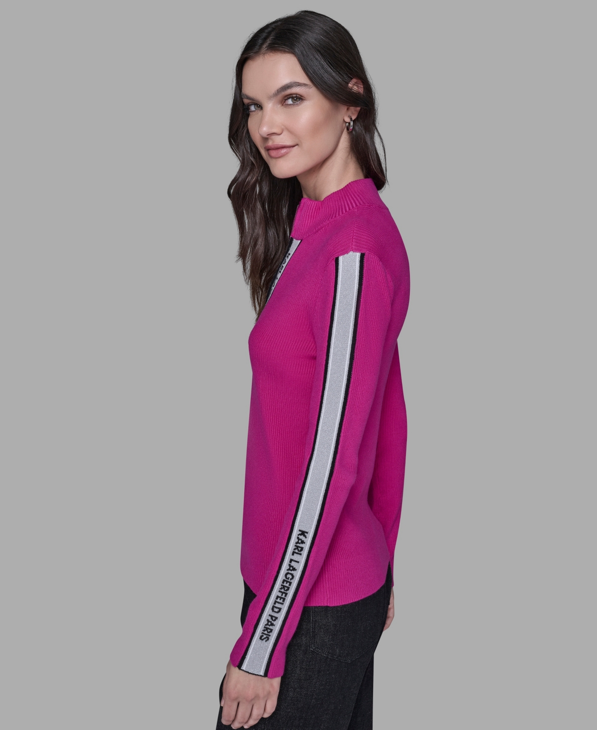 Karl Lagerfeld Women's Logo Tape Zip-up Sweater In Pink