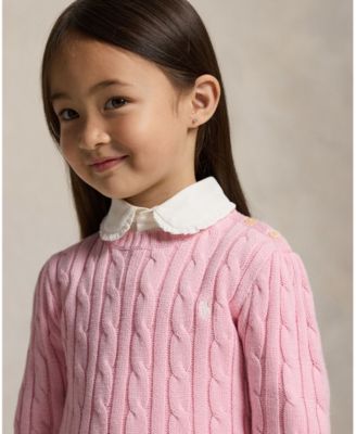 Girls' 2T-6x Long-Sleeve Cable-Knit Cotton Sweater