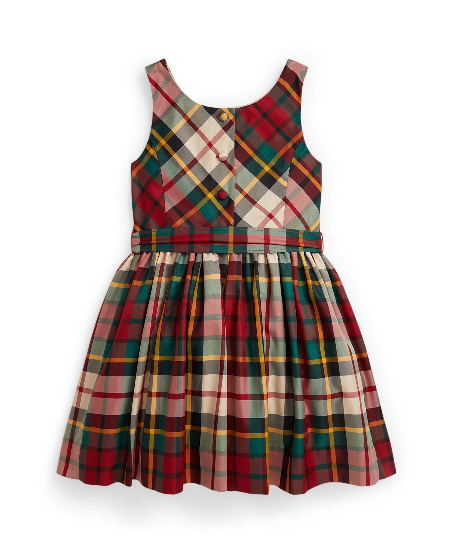 Платье Polo Ralph Lauren Plaid Taffeta Sleeveless Dress для девочек, цвет: Красный / Кремовый — фото 2