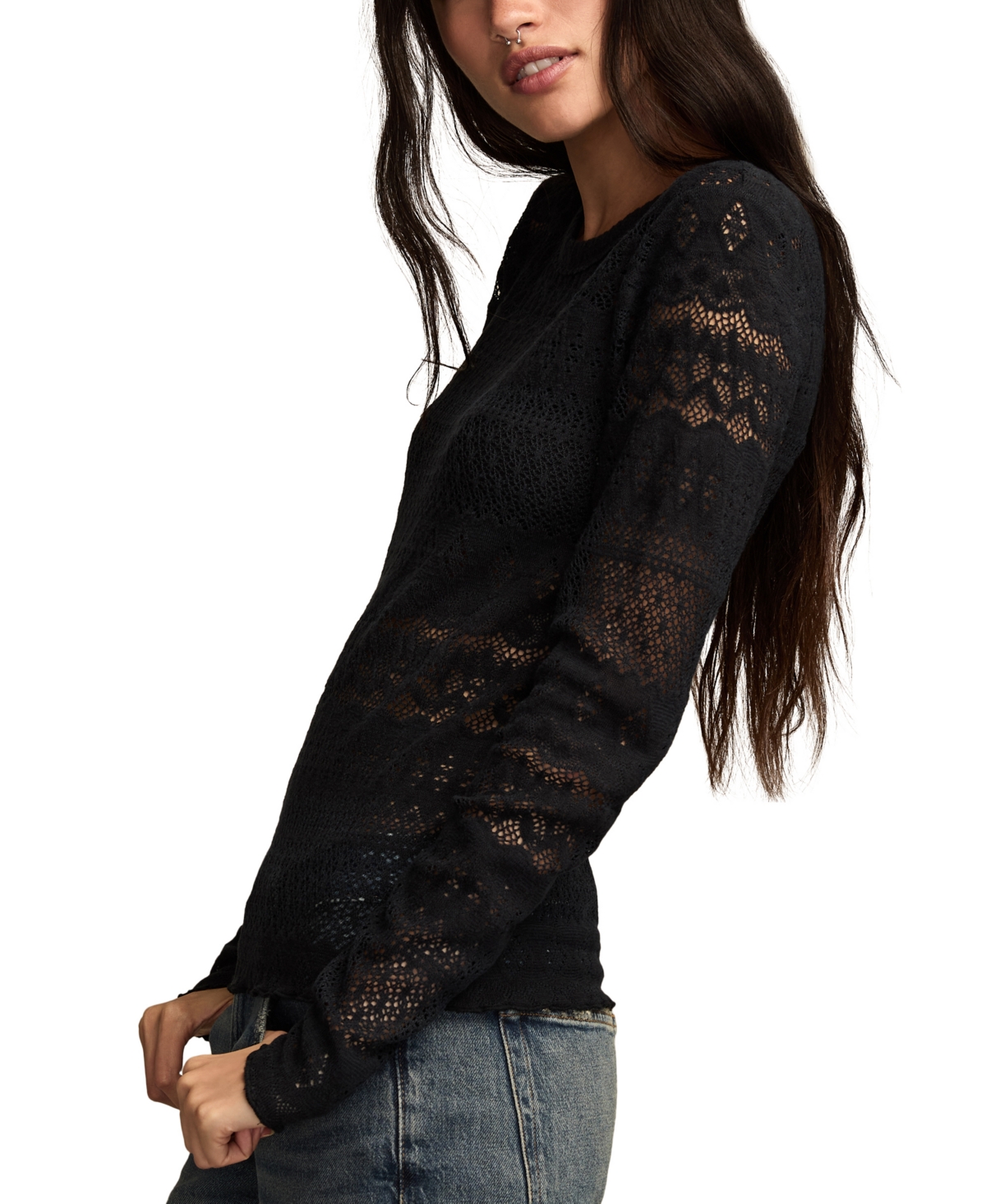 Lucky Brand Women's Lace Detail Long Sleeve Top