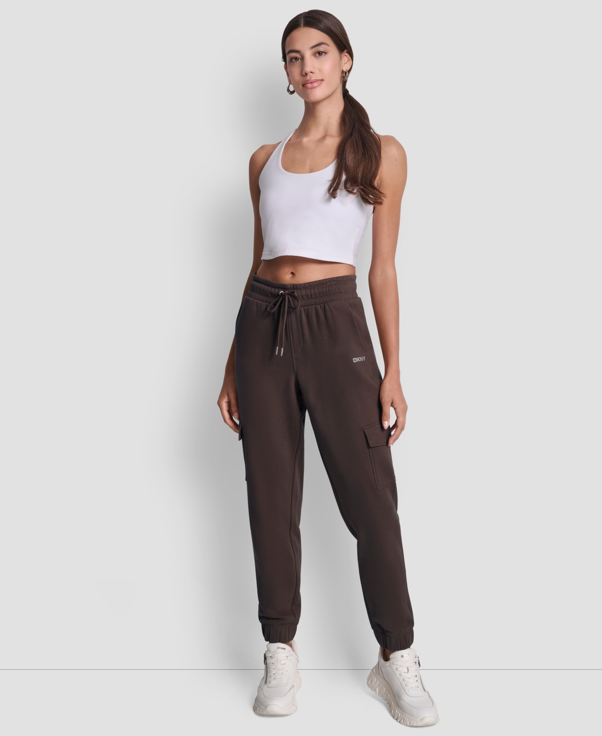 Dkny Sport Women's Studded-logo Cargo Joggers In Brown