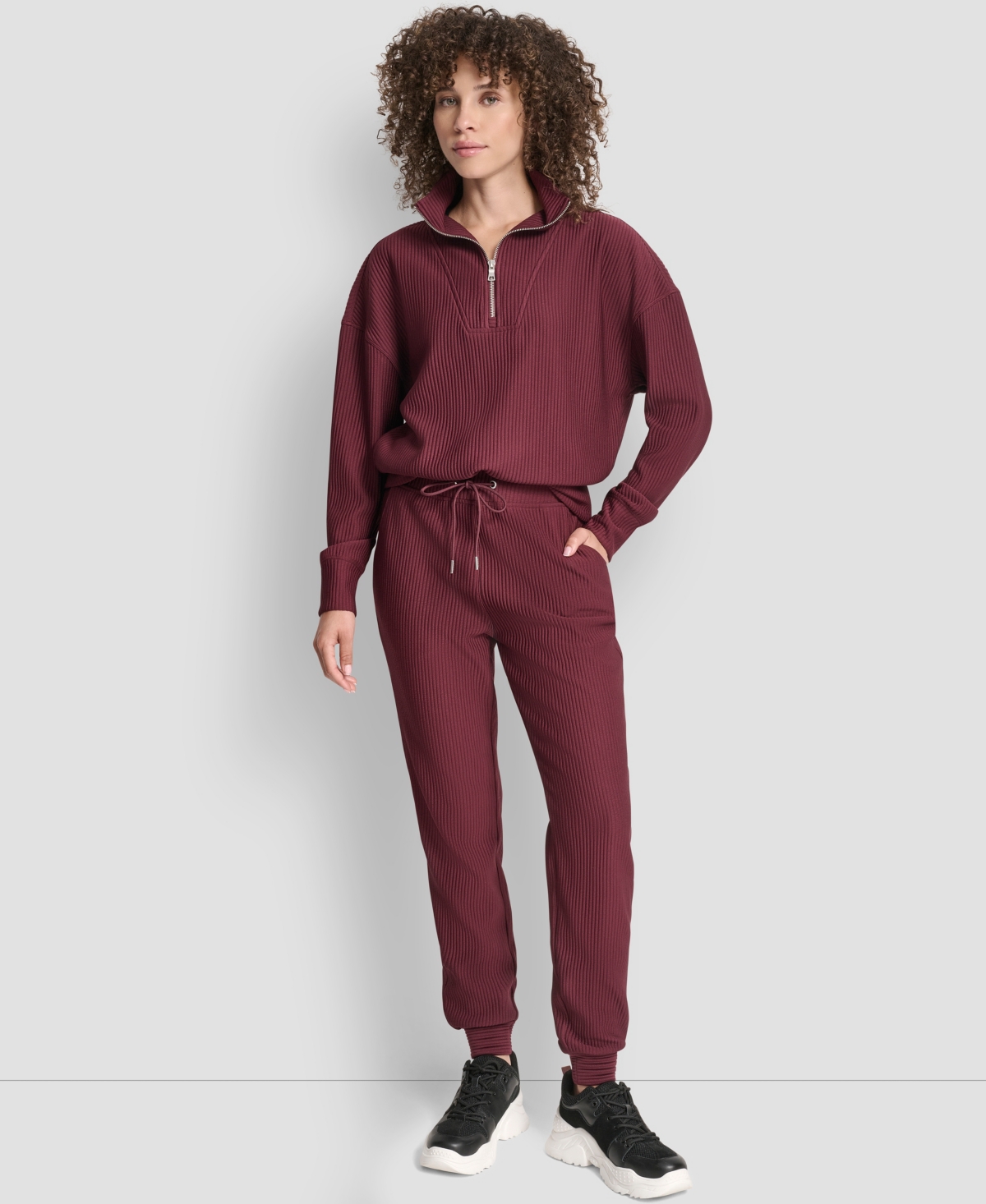 Dkny Women's Tech Ottoman Half-zip Mock Neck Sweatshirt In Burgundy