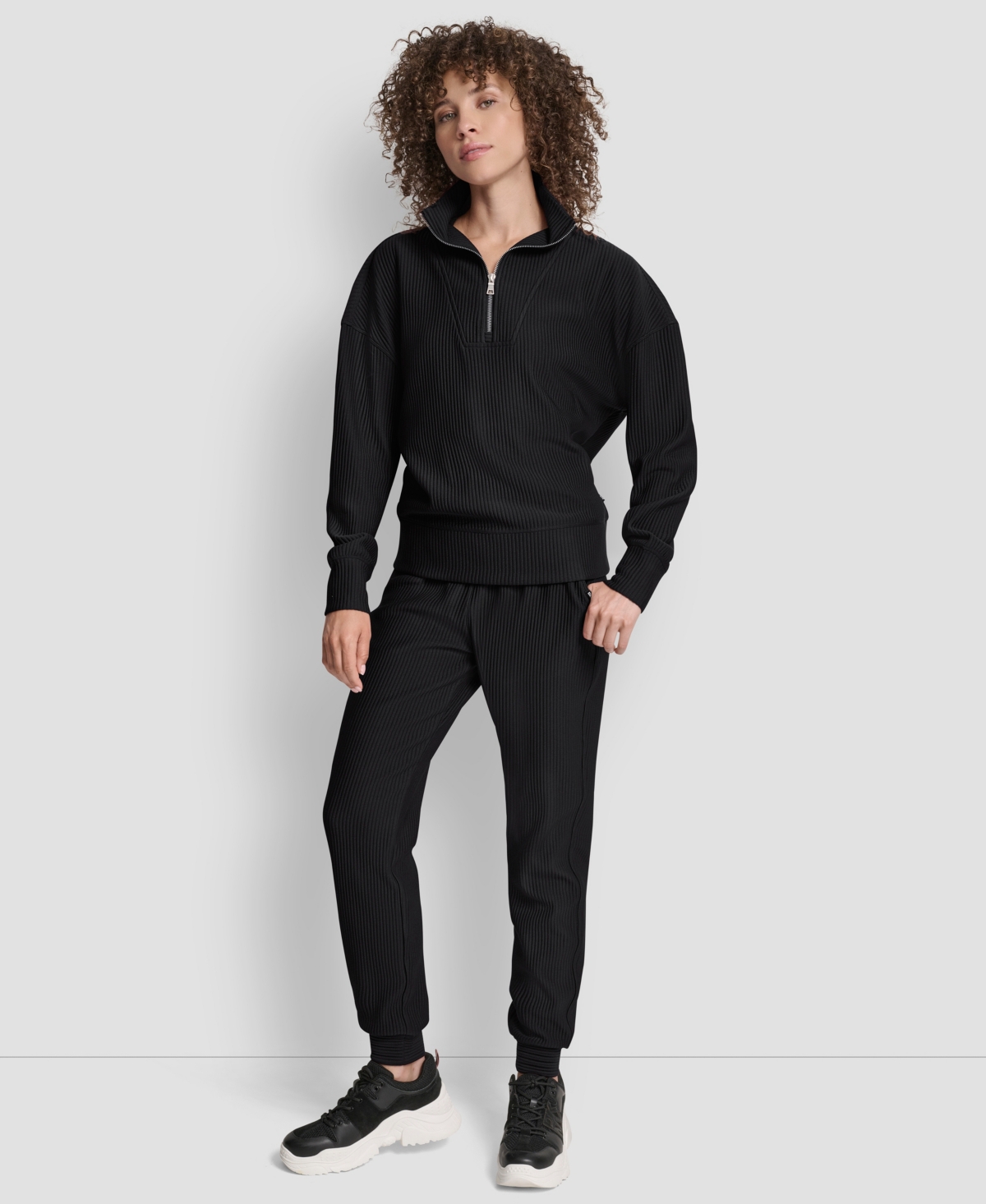 Dkny Women's Tech Ottoman Half-zip Mock Neck Sweatshirt In Black