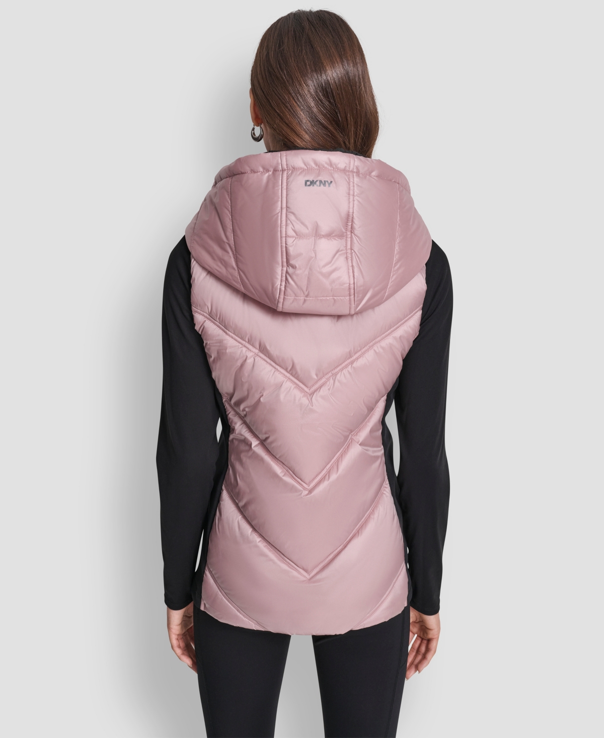 Dkny Women's Contrast Collar Hooded Puffer Vest