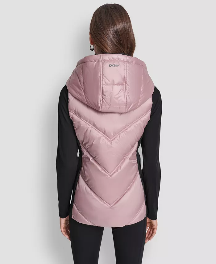 Women's Contrast Collar Hooded Puffer Vest - thumbnail 5