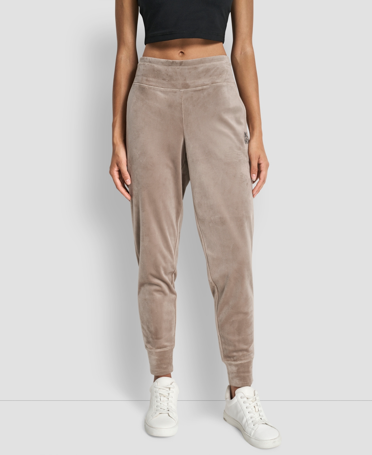 Dkny Women's Stacked Logo Mid-rise Slim-fit Joggers In Brown