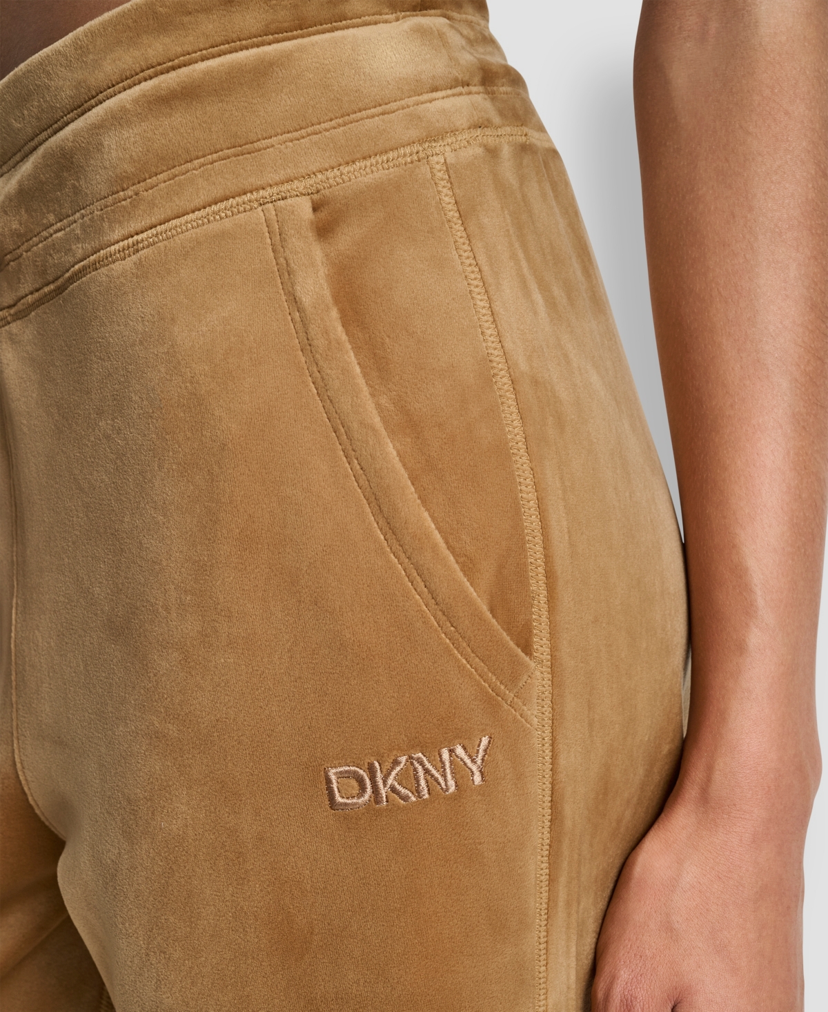 Dkny Women's Hd Embroidery Logo Slit Track Pants In Brown