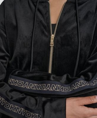 Women's Metallic Super Soft Velour Logo Elastic Full Zip Hoodie