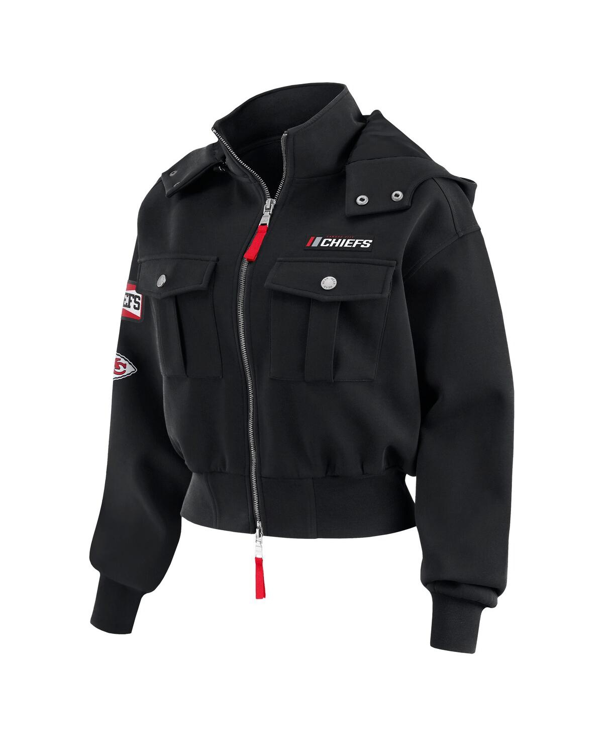 Wear By Erin Andrews Women's Black Detroit Lions Patch Pocket Bomber Jacket In Black