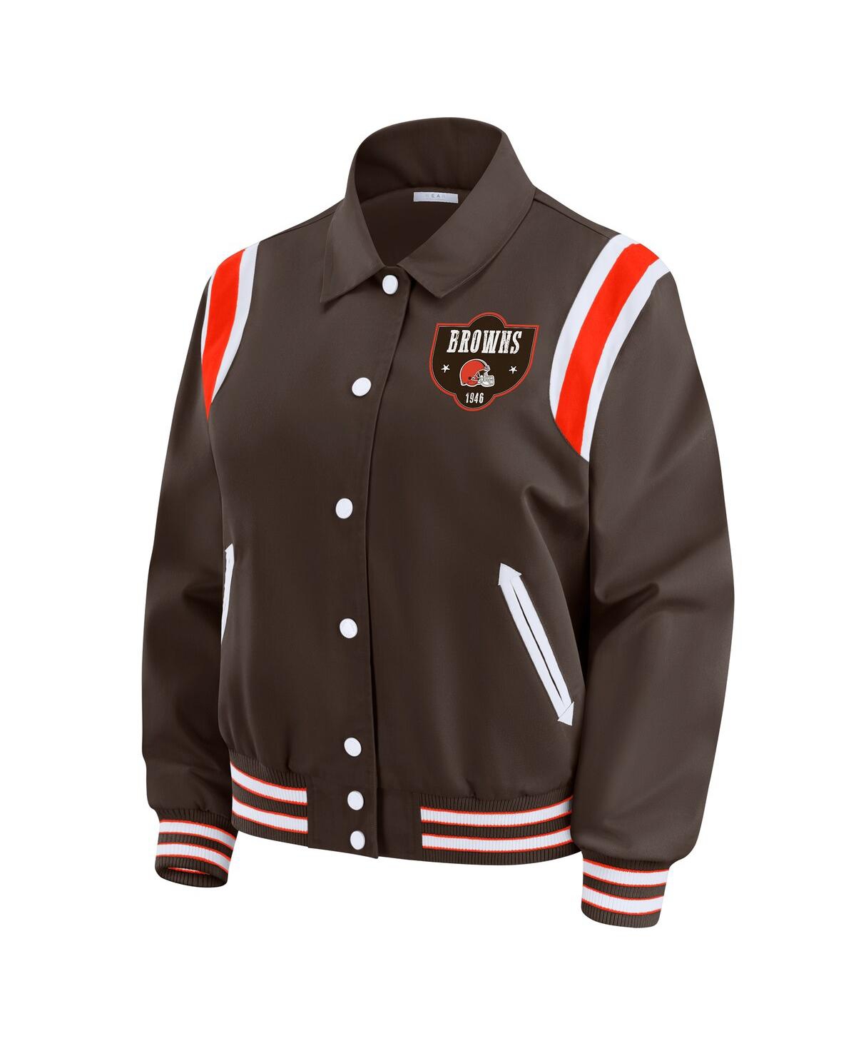 Wear By Erin Andrews Women's Brown Cleveland Browns Varsity Lightweight Full-snap Jacket In Brown