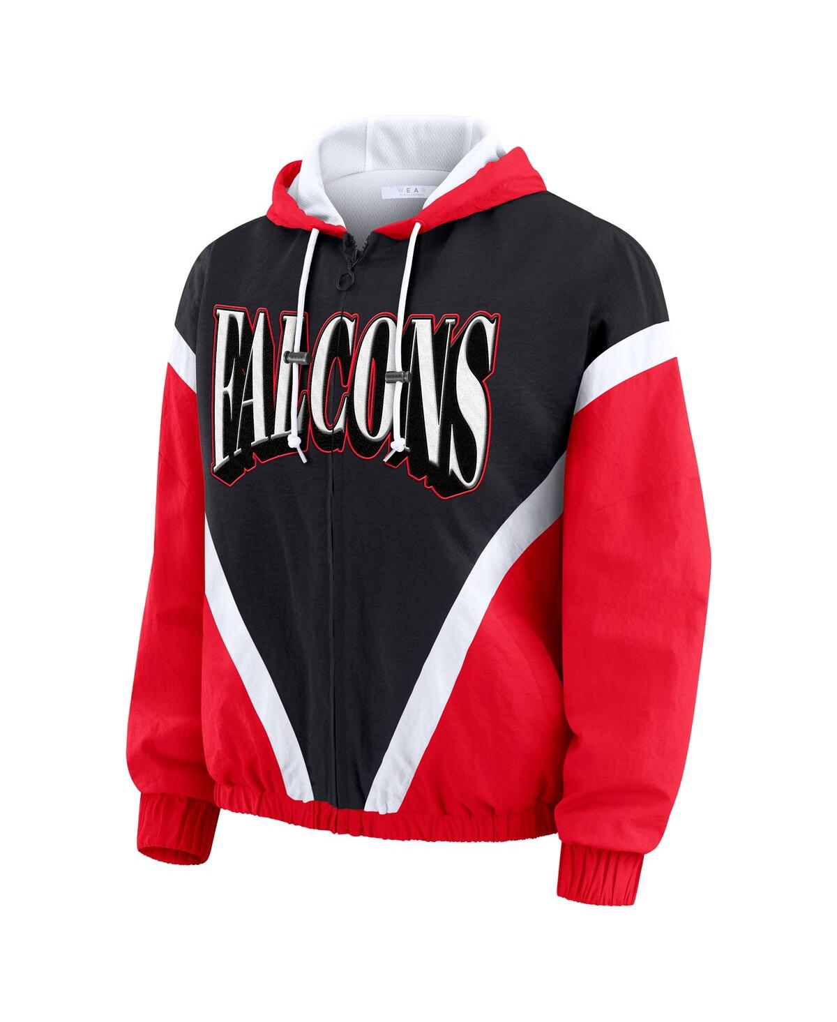 Wear By Erin Andrews Women's Red/black Atlanta Falcons Retro Crinkle Full-zip Hoodie Windbreaker Jacket In Red