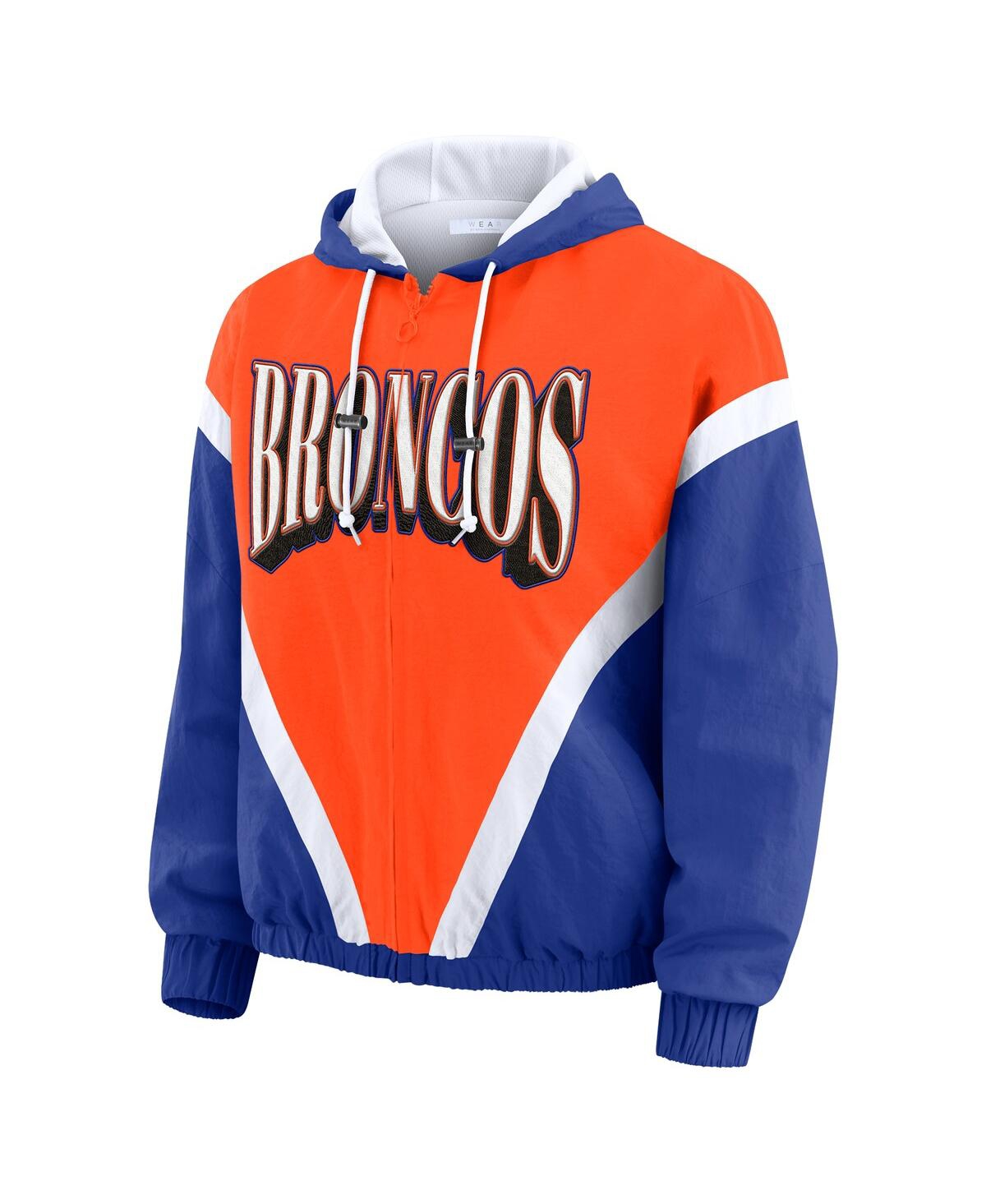 Wear By Erin Andrews Women's Orange/royal Denver Broncos Retro Crinkle Full-zip Hoodie Windbreaker Jacket In Multi