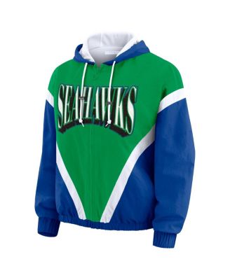 Women's Green/Royal Seattle Seahawks Retro Crinkle Full-Zip Hoodie Windbreaker Jacket